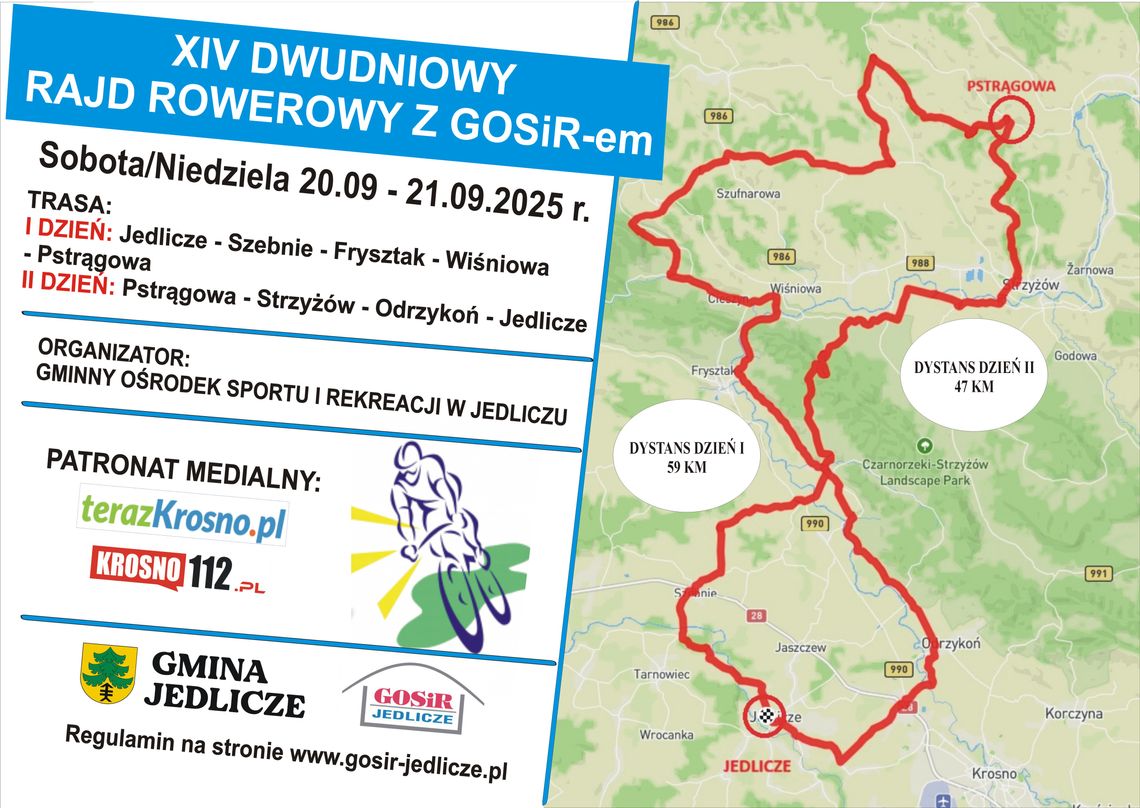 Plakat promujący XIV Dwudniowy Rajd Rowerowy z GOSiR-em
