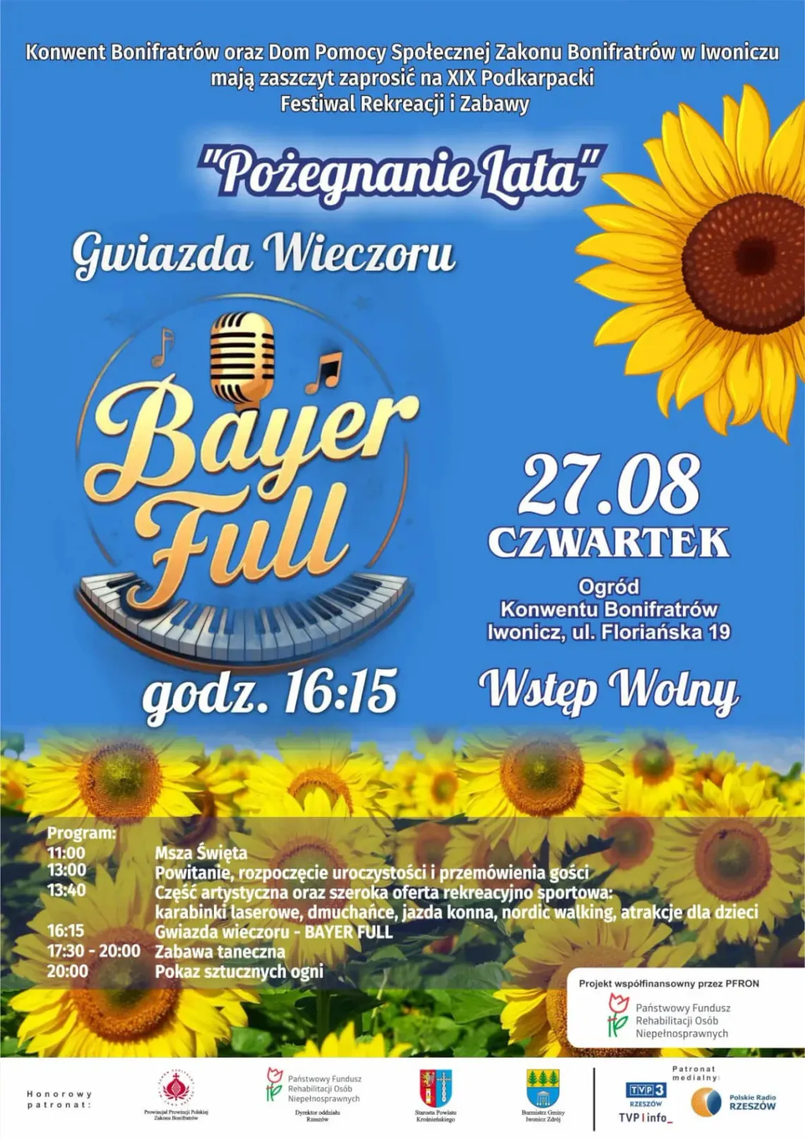 Plakat wydarzenia Pożegnanie Lata w Iwoniczu z występem Bayer Full