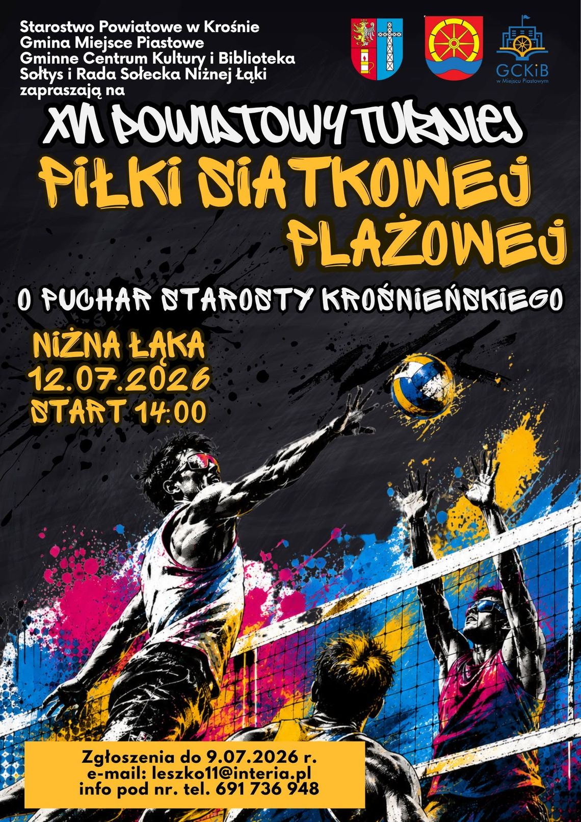 Plakat XVI Powiatowego Turnieju Piłki Siatkowej Plażowej w Niżnej Łące