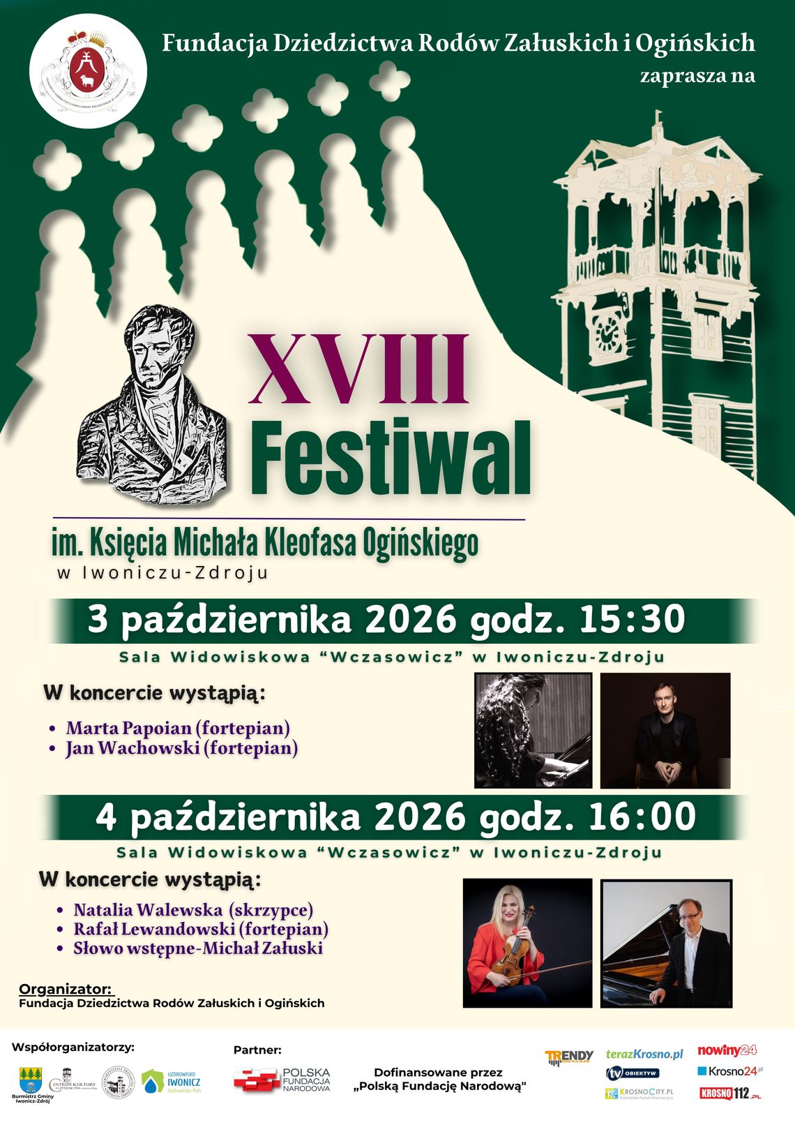 XVIII Festiwal im. Księcia Michała Kleofasa Ogińskiego Plakat XVIII Festiwalu im. Księcia Michała Kleofasa Ogińskiego w Iwoniczu-Zdroju
