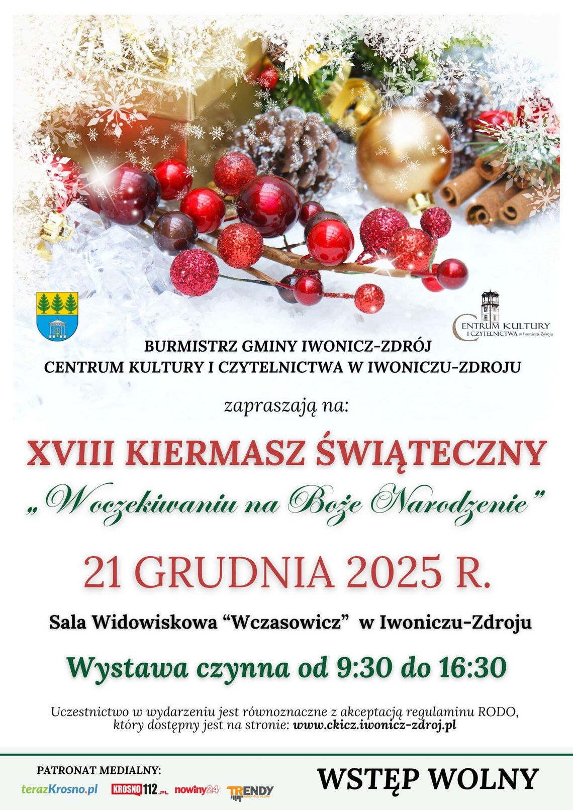 XVIII Kiermasz Świąteczny "W oczekiwaniu na Boże Narodzenie" Kiermasz Świąteczny w Iwoniczu-Zdroju