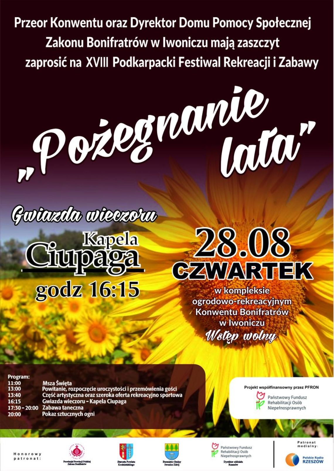 XVIII Podkarpacki Festiwal Rekreacji i Zabawy "Pożegnanie lata" Plakat XVIII Podkarpackiego Festiwalu Rekreacji i Zabawy