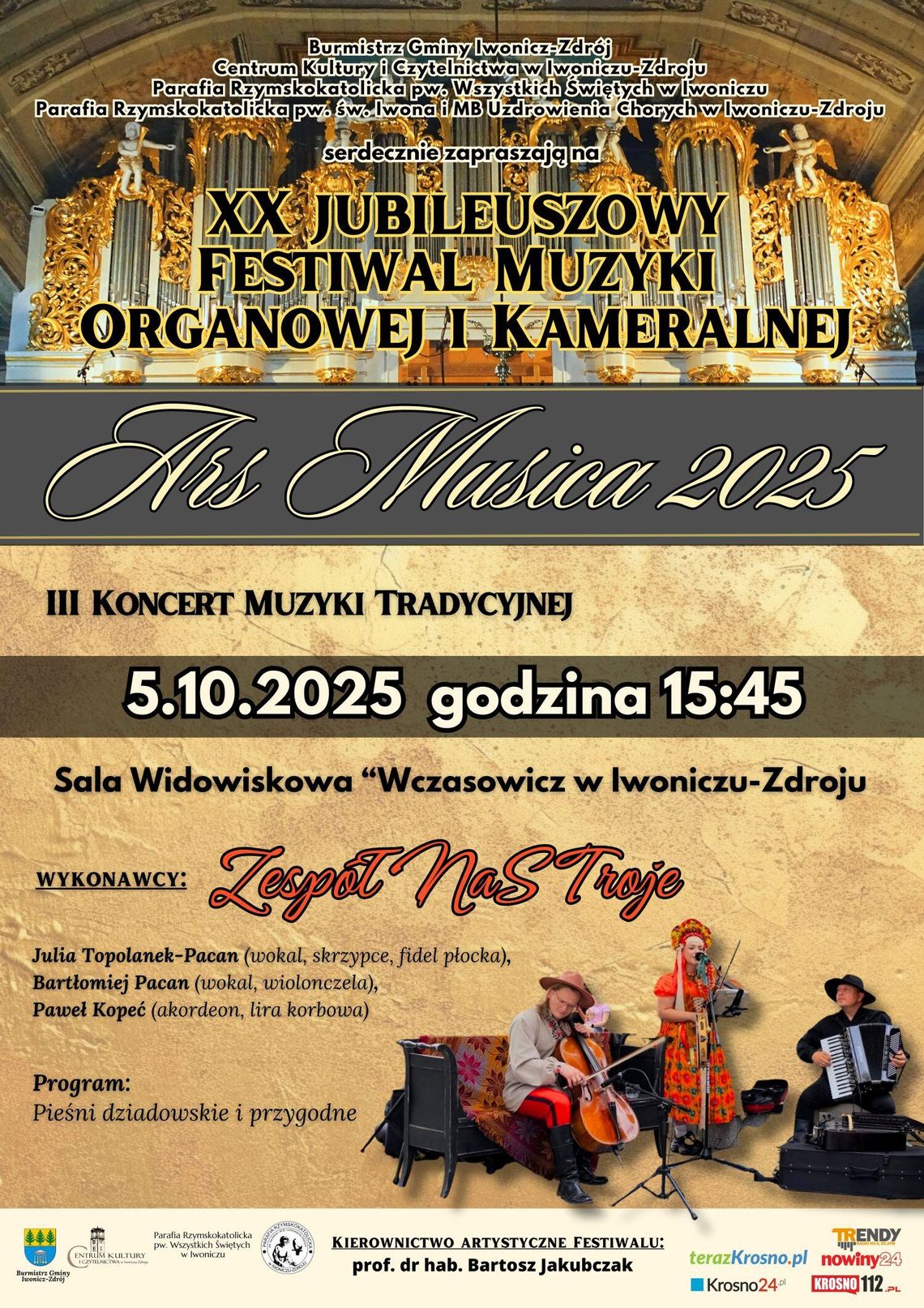 Plakat XX Jubileuszowego Festiwalu Muzyki Organowej i Kameralnej Ars Musica 2025