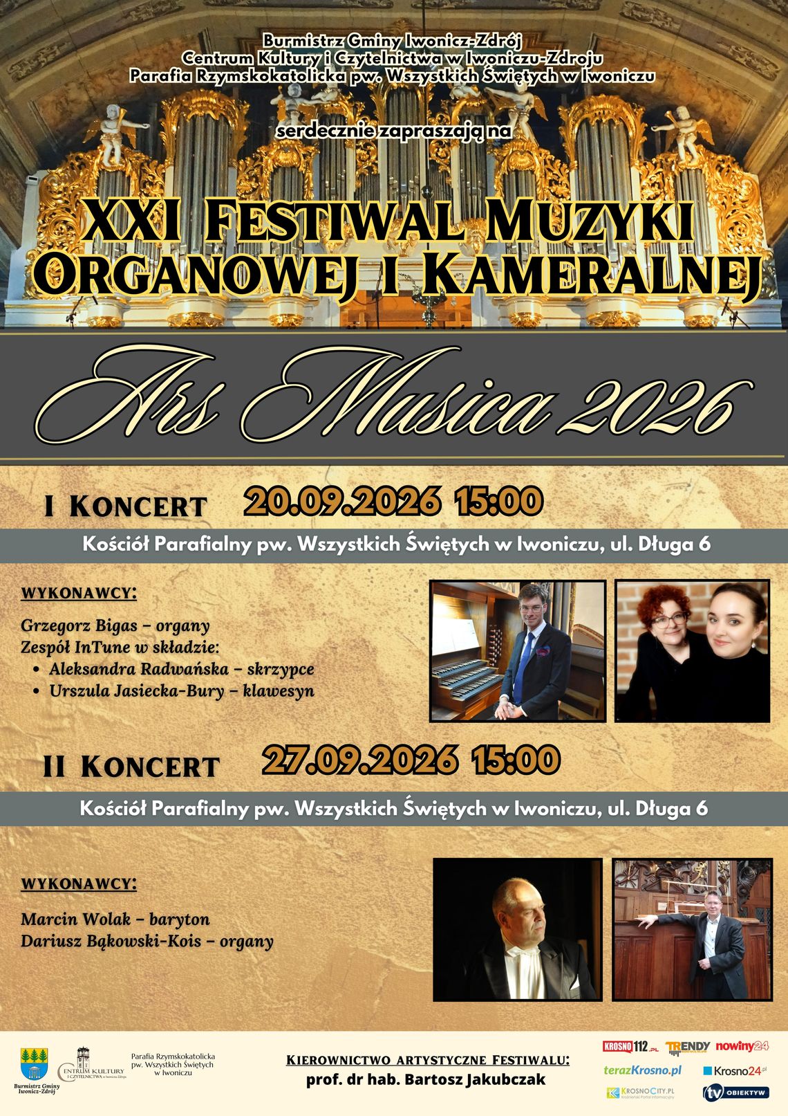 Plakat XXI Festiwalu Muzyki Organowej i Kameralnej Ars Musica 2026 w Iwoniczu